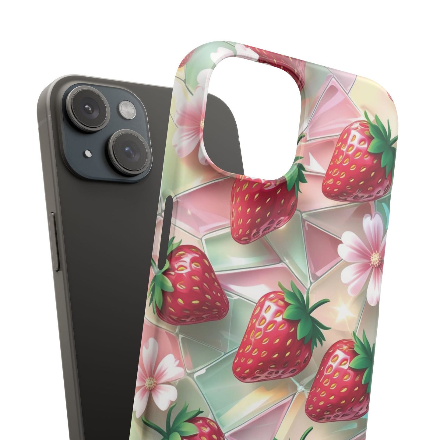 Snap Case iPhone Handyhülle - 3D Effekt Erdbeeren