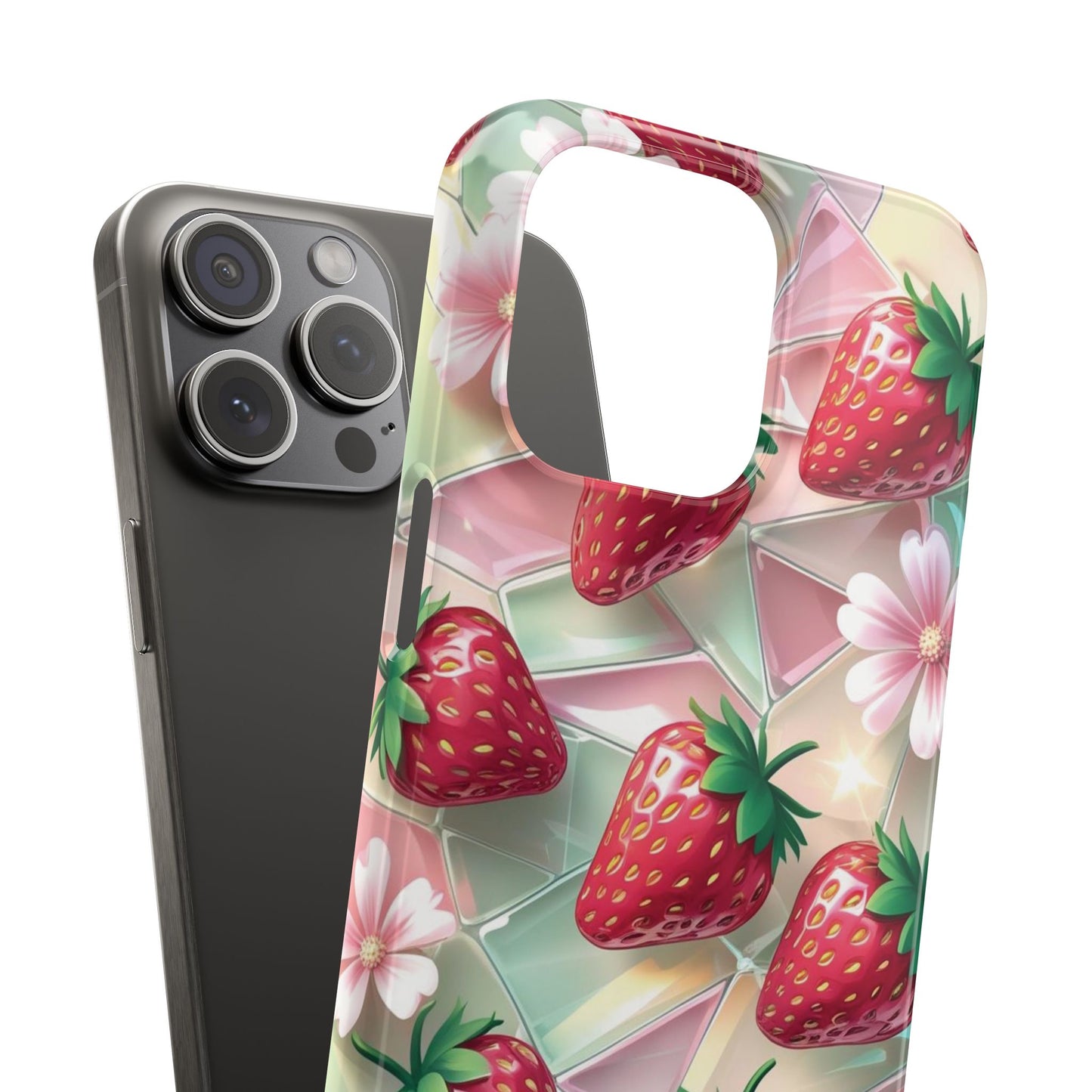 Snap Case iPhone Handyhülle - 3D Effekt Erdbeeren