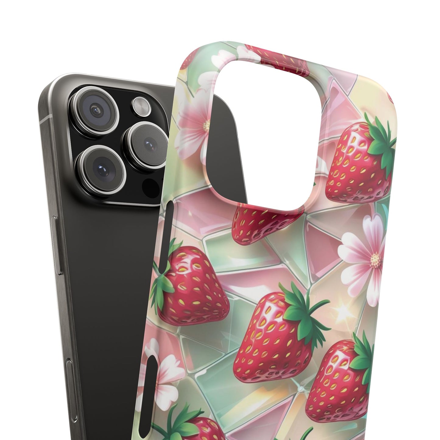 Snap Case iPhone Handyhülle - 3D Effekt Erdbeeren