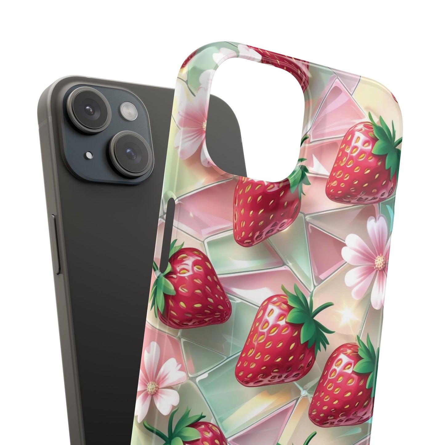 Snap Case iPhone Handyhülle - 3D Effekt Erdbeeren