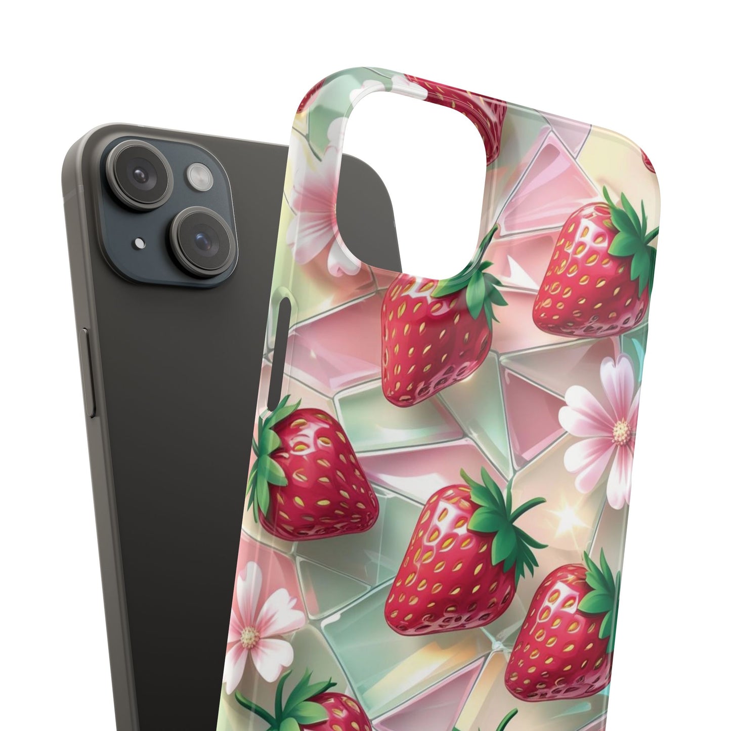 Snap Case iPhone Handyhülle - 3D Effekt Erdbeeren