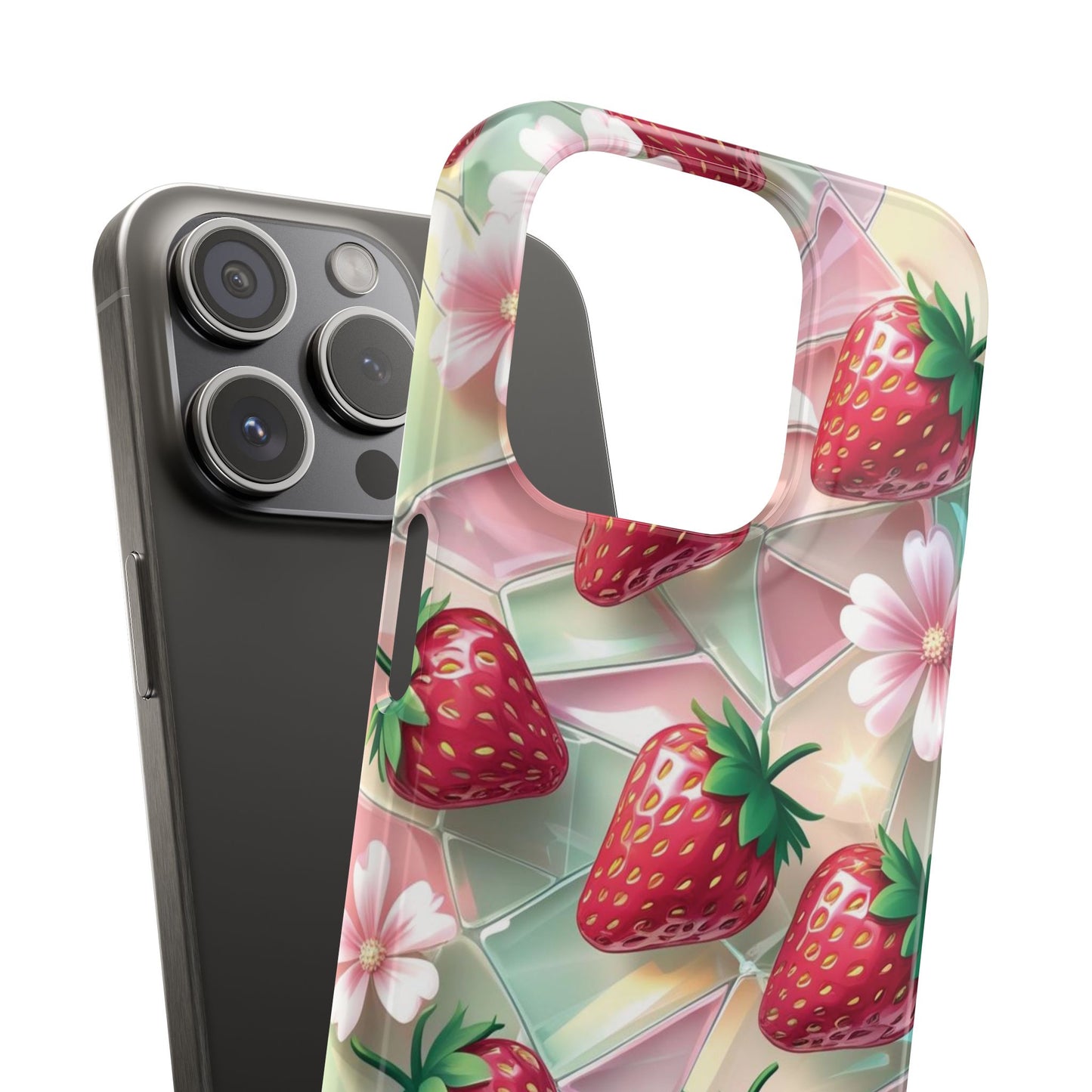Snap Case iPhone Handyhülle - 3D Effekt Erdbeeren