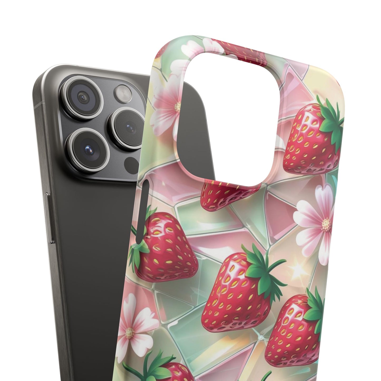 Snap Case iPhone Handyhülle - 3D Effekt Erdbeeren