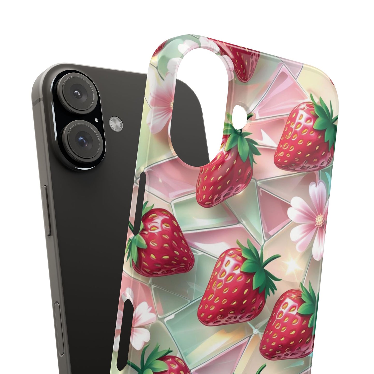 Snap Case iPhone Handyhülle - 3D Effekt Erdbeeren