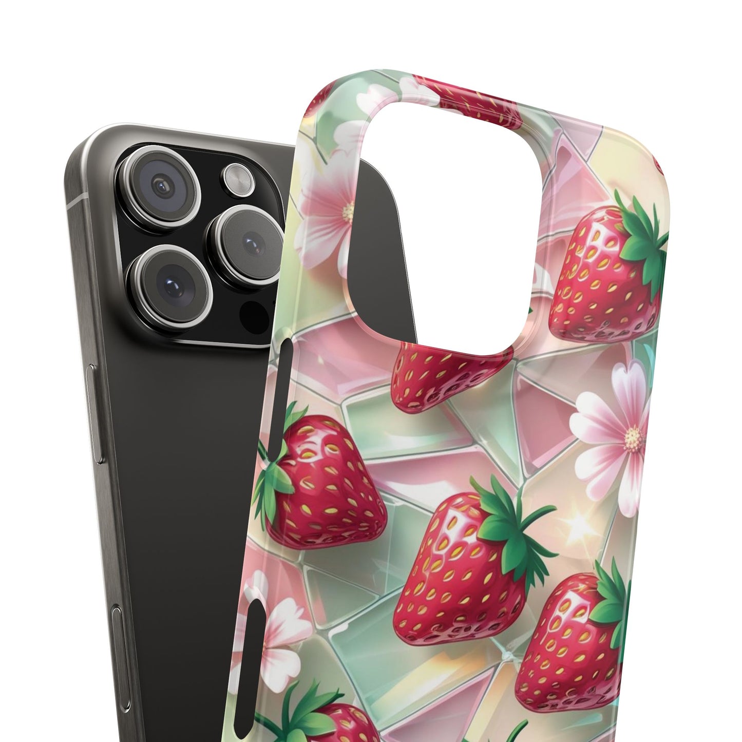 Snap Case iPhone Handyhülle - 3D Effekt Erdbeeren
