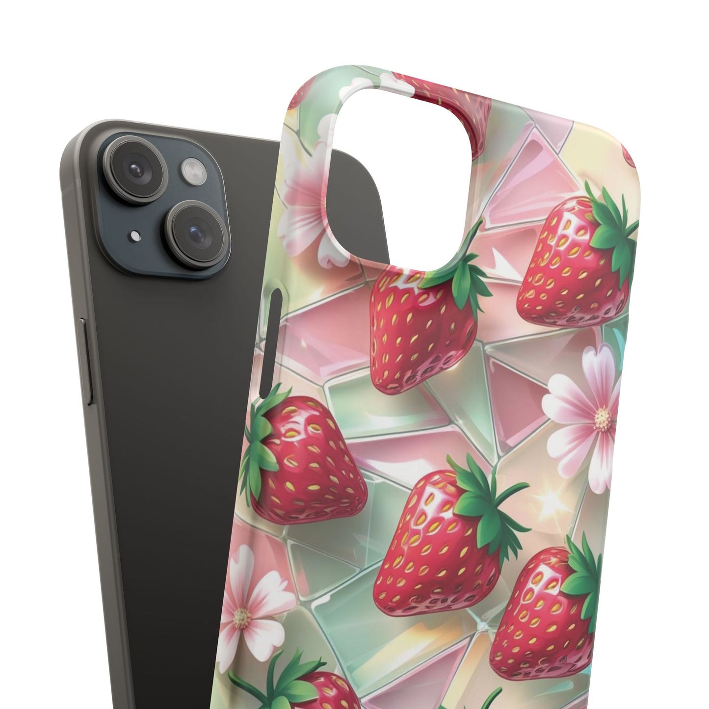 Snap Case iPhone Handyhülle - 3D Effekt Erdbeeren